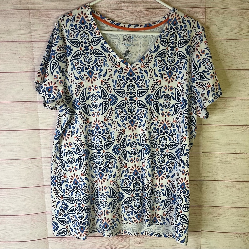 Croft & Barrow 100% Cotton The Classic Tee V Neck Short Sleeve Shirt Size XL